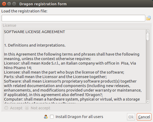 Dragon 7:Dragon registration form Load the registration file:・Linux版起動時ダイアログ