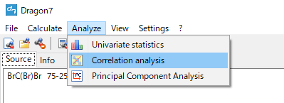 Dragon 7:「Analyze」→「Correlation analysis」・メイン画面